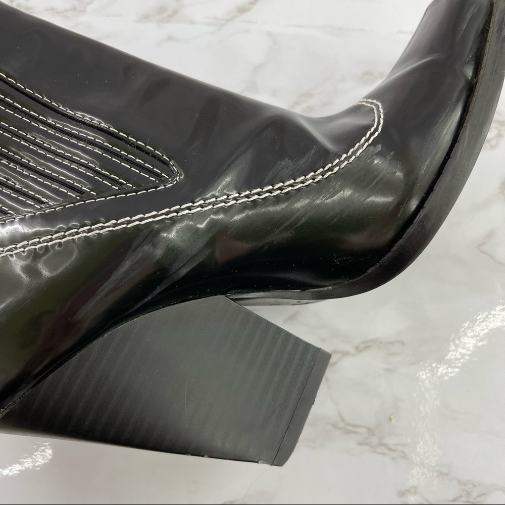 Zara Topstitched Black Patent Leather Western Boots Heeled Square Toe Slip On 5 - Picture 8 of 8